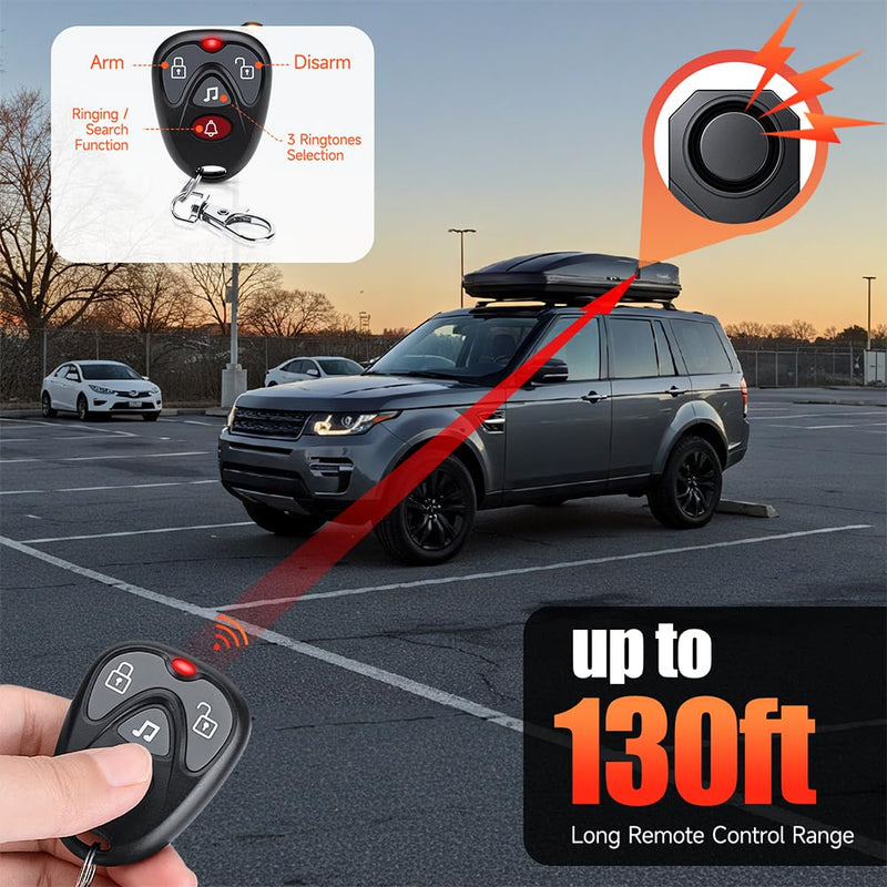 WSDCAM Screw-Mounted Trailer Anti-Theft Alarm - 113dB Loud Vibration Security Car Alarm with 7-Level Sensitivity, IP65 Waterproof, 130ft Remote Control for Truck Tool Box, Rooftop Cargo & Outdoor Gear