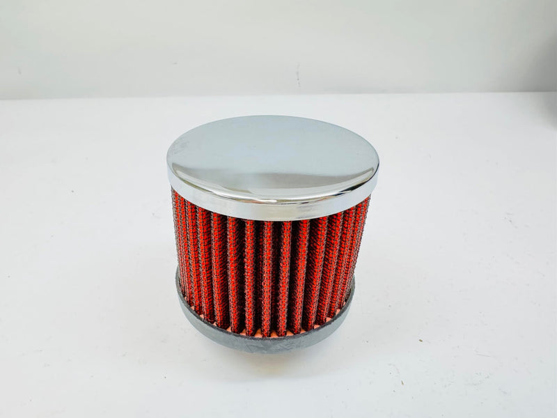 3" Washable Reusable Chrome Steel Push In Filter Breathers. Rubber base. With Silver/Red/Black washable filter. Fit 1.25" Vlave cover Chevy Ford Mopar SBC BBC (Red) Red