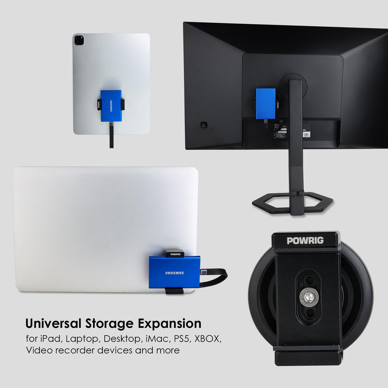Magnetic SSD External Drive Holder Clamp for Samsung T5/T7/T9, and More – Universal Quick-Release Mount for iPad, Laptop, Desktop, Xbox, PS5 and More