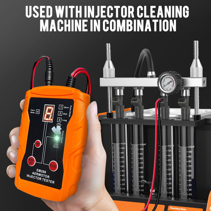 THIKPO Fuel Injector Tester and Cleaner Tool Kit, DIY Cleaning Tool Kit, 8 Pulse Modes for Injector Tester, 2 Fuel Injectors Simultaneously Test, 4 Size Cleaning Adapters, 12V/5V Output Power Orange