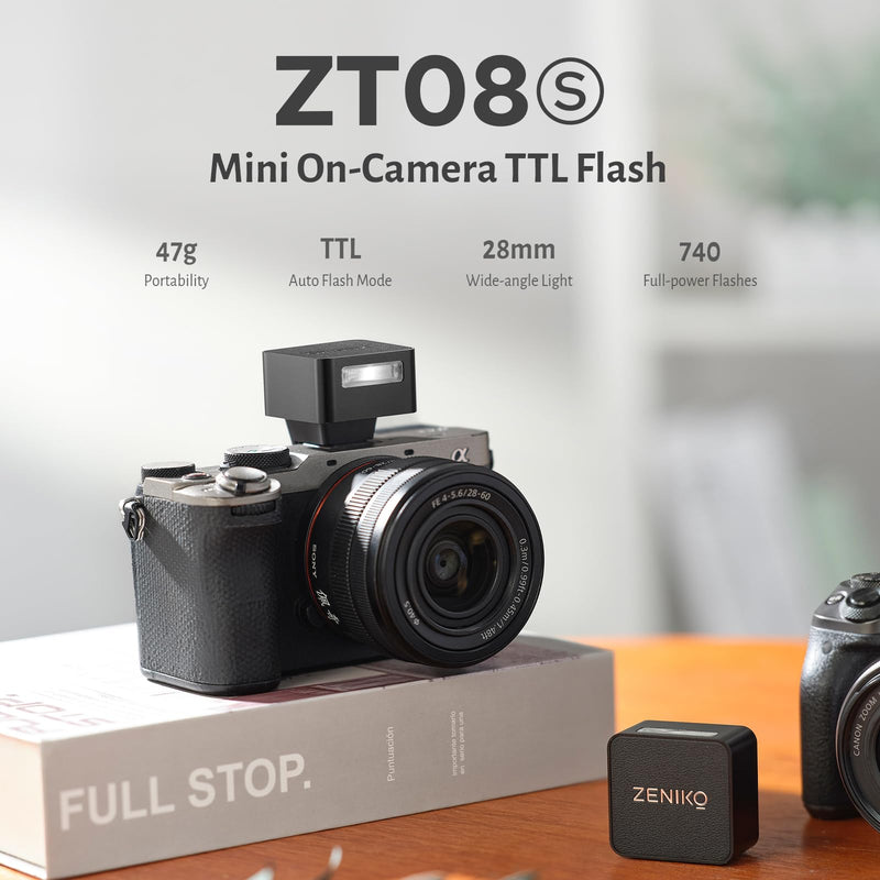 ZENIKO ZT08 S Mini Flash for Sony,Built-in Battery,740 Full Power Flashes,Mini On-Camera TTL Flash Speedlite ZT08-S for Sony (Black)