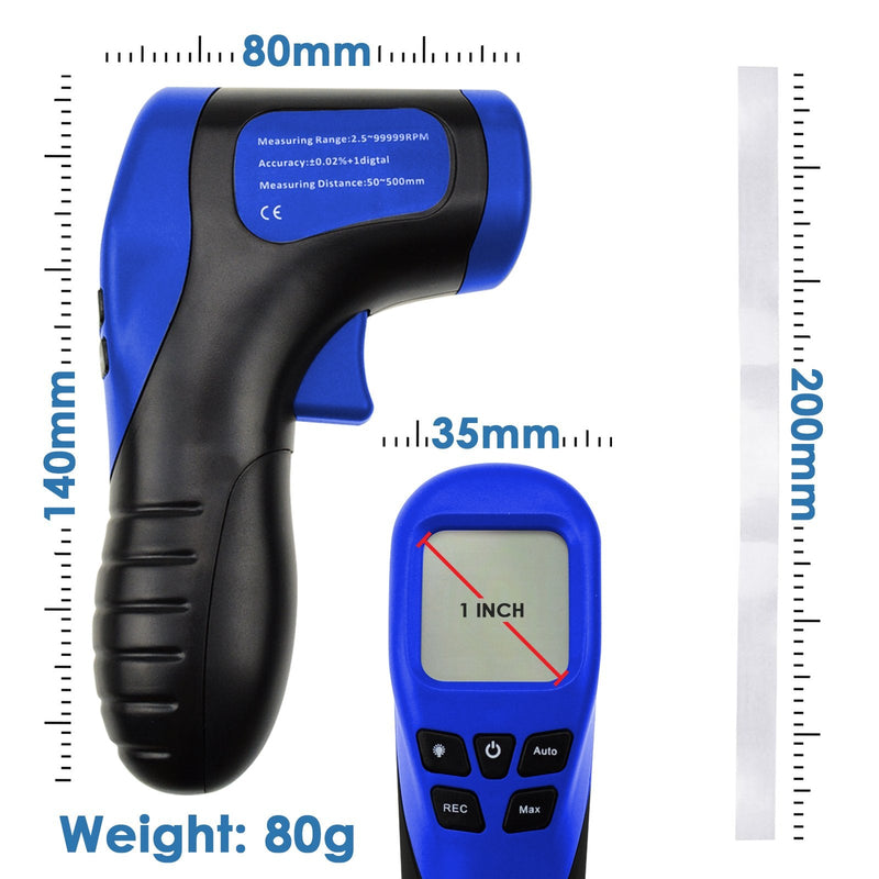 Laser Photo Tachometer Motor Speed Gauge Tester Non-Contact RPM Meter Motor Speed Gauge Gun - Accurate RPM Measurement with Rotational Record (Digital Tachometer) Digital Tachometer