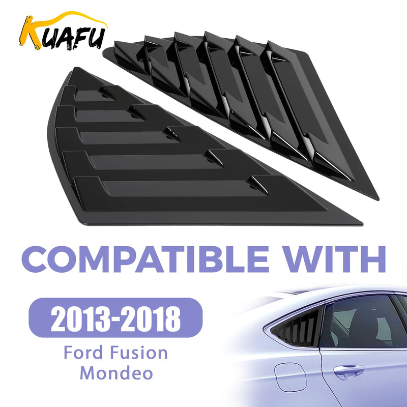 KUAFU Rear Side Window Louver Compatible with 2013-2020 Ford Fusion Mondeo Windshield Sun Shade Cover Air Vent Scoop Shades Cover Blinds Trim ABS Black