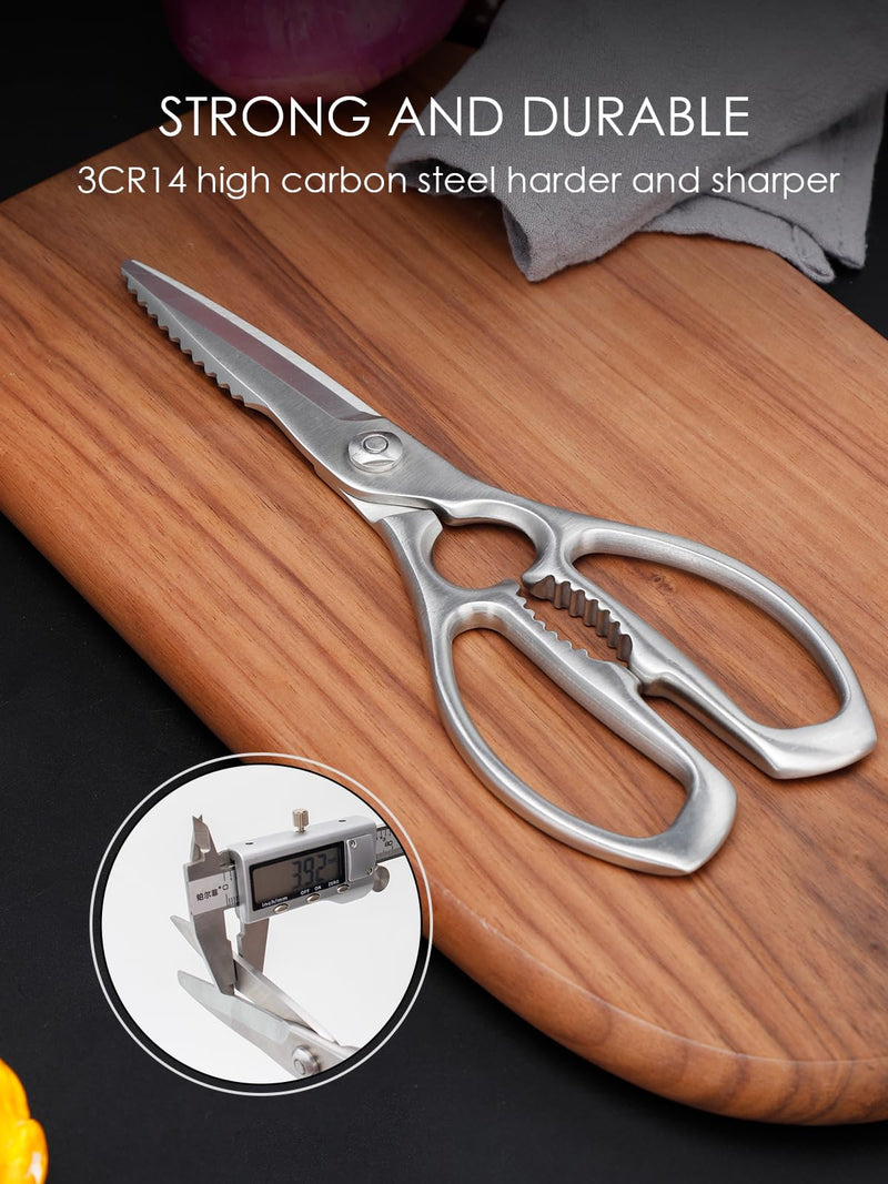 Heavy-Duty Kitchen Scissors Forged from Stainless Steel, Kitchen Shears for Food, Ideal Cooking & Culinary Scissors for Meat, Poultry and Vegetables, Dishwasher Safe, 5-Year Warranty Silver