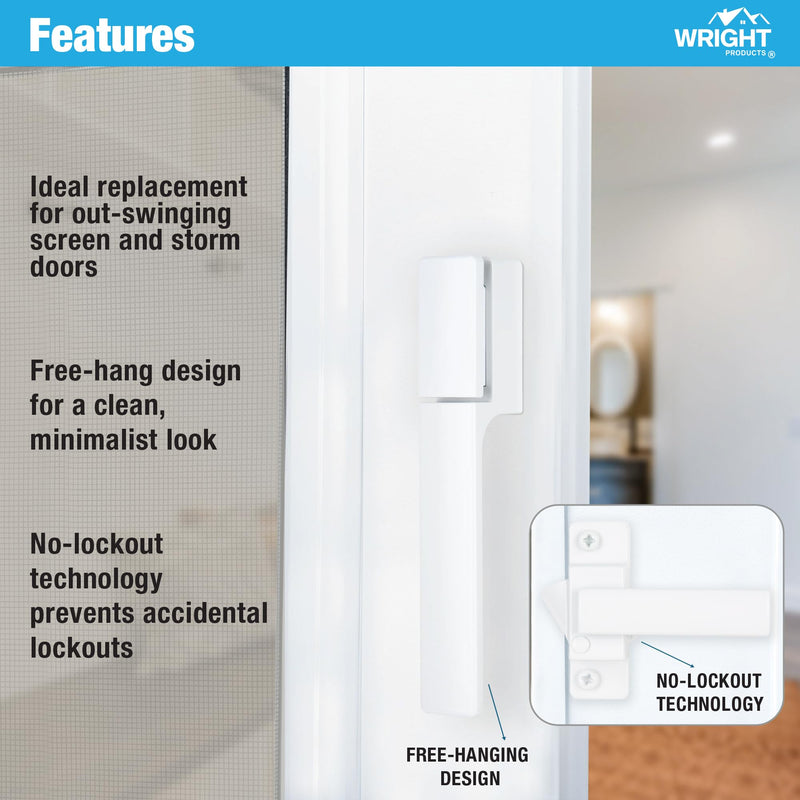 Wright Products - Free Hanging Screen and Storm Door Handle, Replacement Latch Handle for Screen and Storm Doors, No Lock-Out Technology, Easy Installation, Modern Design (Modern, White) Contemporary