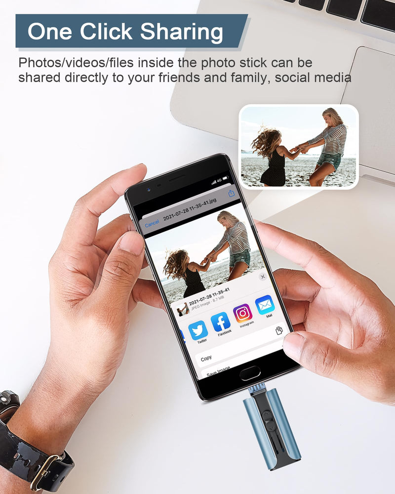 256GB USB Flash Drive for Phone and Pad, Photo Stick High Speed External USB Thumb Drives Photo Storage Memory Stick for Save More Photos and Videos (DarkBlue, 256GB) Dark Blue