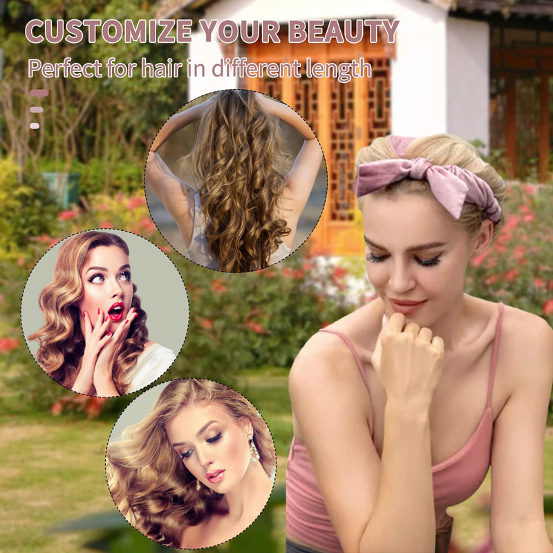TOBATOBA Heatless Curlers Headband,Heatless Curls For Sleeping Overnight Heatless Hair Curling Set Soft Heatless Curling Rod Headband Wave Hair Curlers With Hair Clip Styling Tools (Pink) Pink