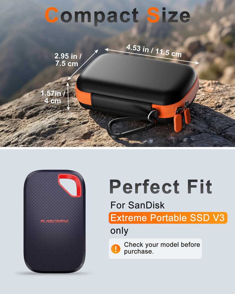 ProCase Hard Case for SanDisk Extreme Portable SSD V3 New Model SDSSDE70 | EVA Shockproof Travel Carrying Case with 2 SD Card Slots & Mesh Pocket, Fits 1TB 2TB 4TB, Hard Drive Case, Orange Black