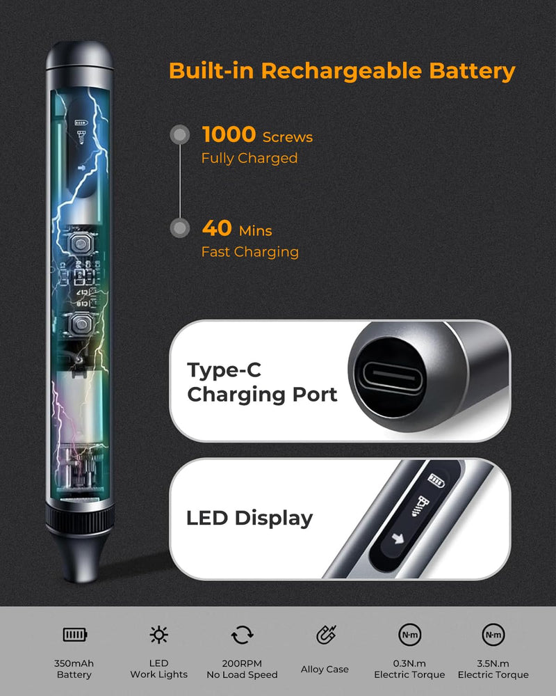  [AUSTRALIA] - 52 in 1 Electric Screwdriver Set,XIAONIAN 3.7V Mini Precision Screwdriver Set with 48 S2 Magnetic Bits,USB-C Charging Cable,LED Light,Small Repair Tool Kit for Phone,Watch,Eyeglasses,PC,Camera,Laptop 3-electronic-52 in 1