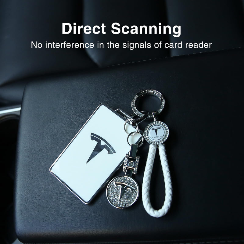 for Tesla Key Card Holder Bling Key Chain Card Key Holder for Model S/X/3/Y Cybertruck Keychain White