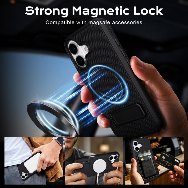 for iPhone 17 Case with Belt Clip Holster, Compatible with MagSafe, Black | with [Credit Card Holder], Heavy Duty Shockproof Drop Protection, Rugged Dual-Layer, Slim iPhone 17 Case with Kickstand