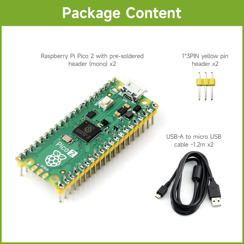 Waveshare 2PCS Raspberry-Pi-Pico-2-M, Compatible with Raspberry Pi Pico 2 Microcontroller Board, Based On Official RP2350 Chip, Dual-Core & Dual-Architecture Design, 3 Items, 2PCS Version