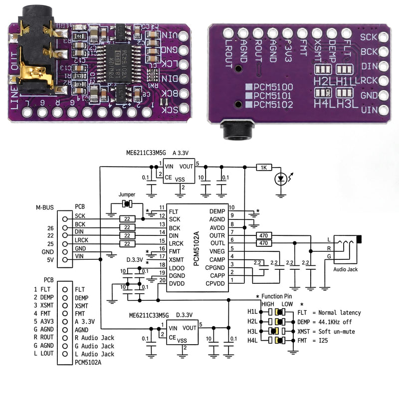 2Pcs IIS PCM5102 PCM5102A AUX Stereo Digital Audio | DAC Decoder Board Module Player Voice Module Digital to Analog Audio Converter