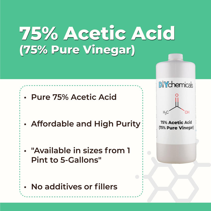 Industrial-Grade 75% Concentration Acetic Acid by DIY Chemicals – Multipurpose Concentrated Vinegar for Rust Removal, Cleaning – Made in USA, Quart(33.8 fl oz) Acetic Acid 75% - 1 Quart