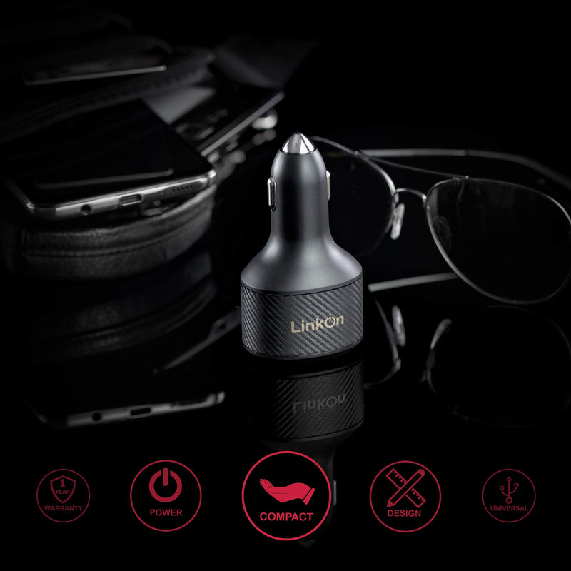 LinkOn 112W USB C Car Charger PD 3.0 (90W) PPS + USB A QC 3.0 (18W) – Fast Dual Port Car Adapter Compatible with MacBook, Dell, HP, iPad, iPhone 15/16, Galaxy S23/S24, Pixel, and More Carb-112W