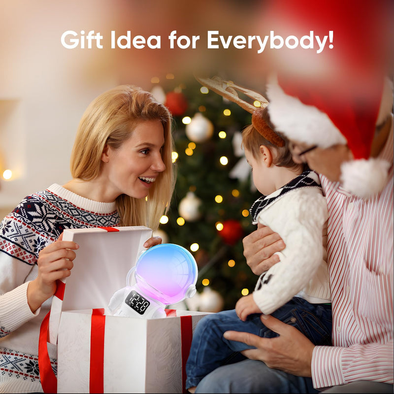Astronaut Sunrise Alarm Clock for Kids, White Noise Sound Machine with 30 Soothing Sounds, 22 Dimmable Nightlights, Bluetooth Speaker, Dual Digital Alarm Clocks, Wake Up Light for Bedroom, Adults White+remote Control