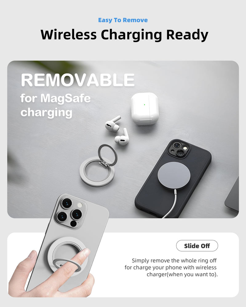 Magnetic Phone Ring Grip for MagSafe, Rotatable Ring Holder Stand with Adapter Ring for Phone Case, White