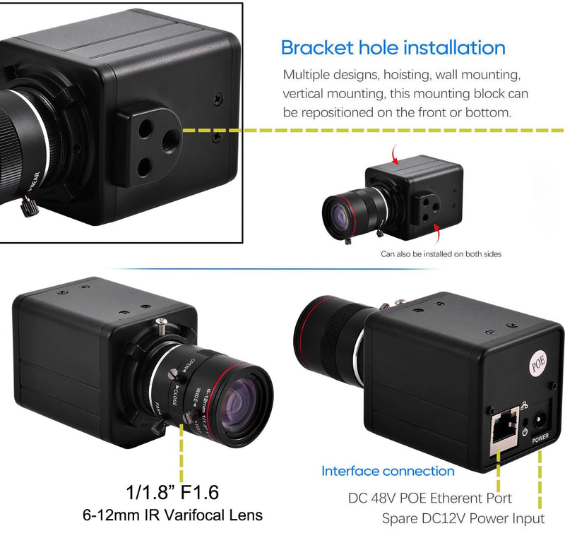 2K 4MP HD Mini CCTV POE WDR AI Box Bullet Netwok IP Security Camera 1/1.8" 6-12mm F1.6 Varifocal Lens Human Vehicle Motion Detection Face Record XMEYE