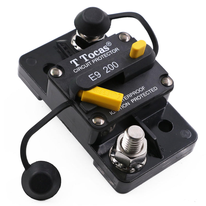 Hi-Amp 3/8“ Studs 200 Amp Circuit Breaker with Manual Reset Switchable for Boat Marine Car Audio Battery Solar System IP67, 12V - 48V DC, 200A Surface-Mount