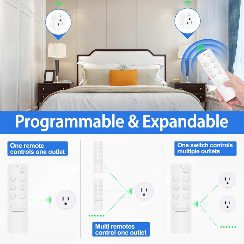 Greencycle Remote Control Outlet with Timer,1 Wireless Switch 3 Outlets | 200FT Long Range,15A/1875W,5 Timer Settings,Programmable and Expandable,for Lamps,Fans,Christmas Lights,Household Appliances 1 Remote 3 Outlets Handheld Switch