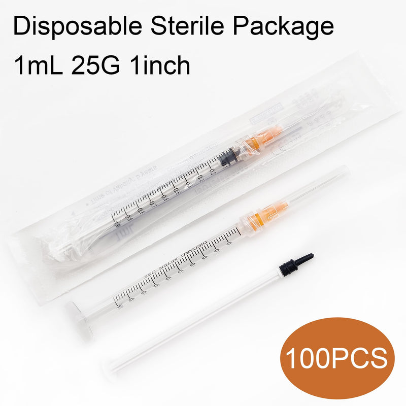 100 Pack 1mL Syringe 25Ga 1inch, Scientific Labs, Measuring and Refilling Inks 1mL 25Ga 1in 100