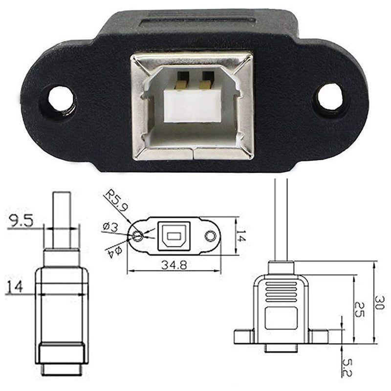 GELRHONR USB C to USB B Printer Cable,Type-C Male to USB B Female Extension Panel Mount Cable with Screws Holes,for Laptop,Printer-50cm