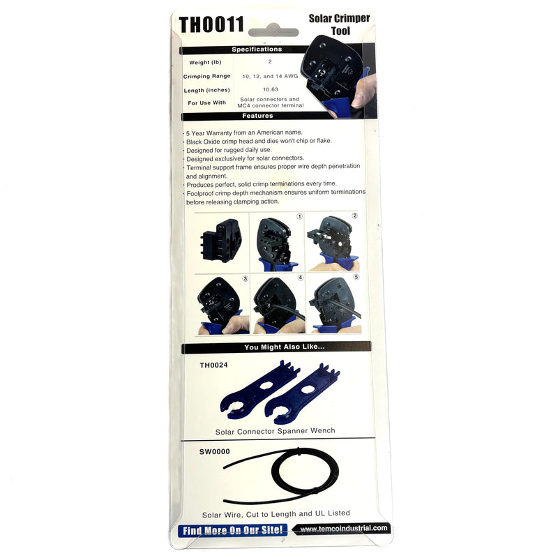 TEMCo TH0011 Solar Crimper Tool MC4 PV Terminal Crimping Solar Panel Crimp Connector Un-Conditional Return Policy Ð 5 Year Warranty