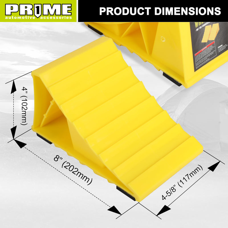 PR1ME Wheel Chocks with Non-Slip Base for RV & Trailer. 2 Pack Heavy Duty Wheel Chock with Bright Yellow. Lightweight Wheel Stoppers for Cars Camper Trucks RVs, Fit for Most Tyre Sizes wheel Chock 2 Pack