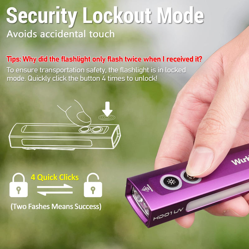 Wurkkos HD01 UV Flashlight, Rechargeable EDC Flashlight, Led Flashlight with 365nm UV Light, 1200 Lumens Flat Flashlight with RGB, Pocket Light for Emergency, Pet Urine Detection(Purple) Purple