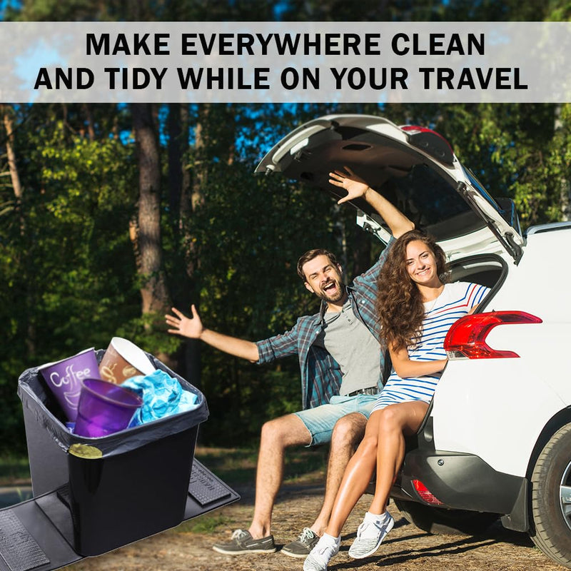 Car Garbage Can Premium Car Trash Bin with Stability Flap and Magic Strips Secure Waterproof Interior Organizer Accessories Leakproof Container for Cars 20 Pcs Trash Bags - Black