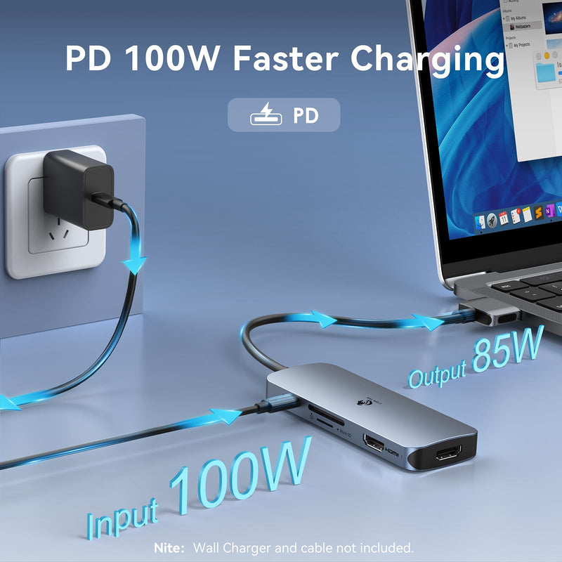 Docking Station for MacBook Pro Air, LIONWEI USB C Docking Station Dual Monitor, Dual HDMI Adapter Hub for Mac MacBook Pro with 2 HDMI, 3 USB 3.0, SD TF Card Reader and 100W PD USB C Charging Port Gray