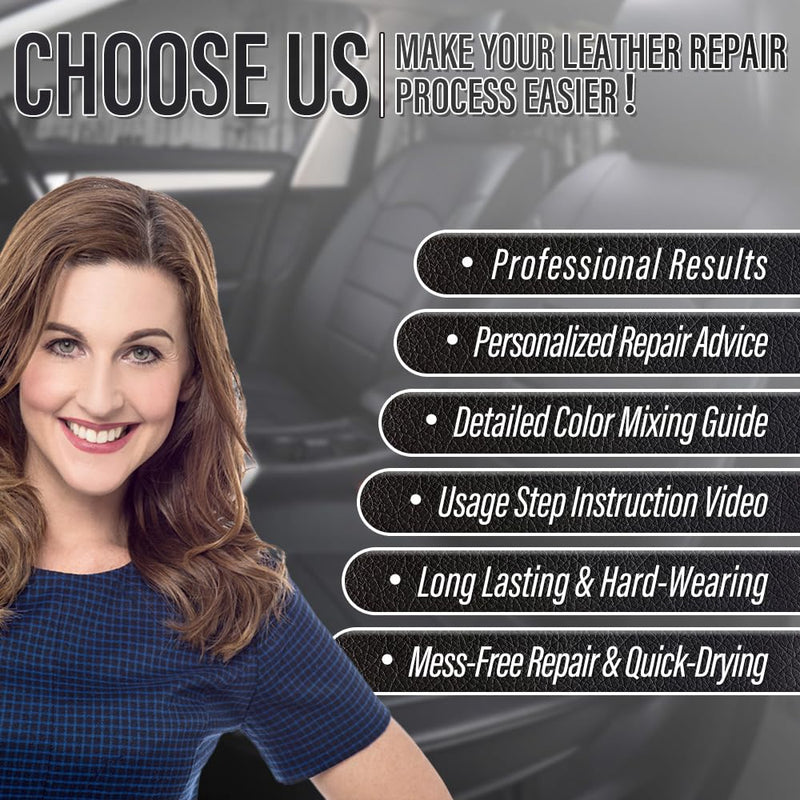 ARCSSAI Black Leather Repair Kit for Furniture, Car Interior, Car Seats, Sofa, Jacket and Purse, Vinyl Repair Kit for Tears & Burn Holes, with Color Matching Guide & Super Easy Instructions