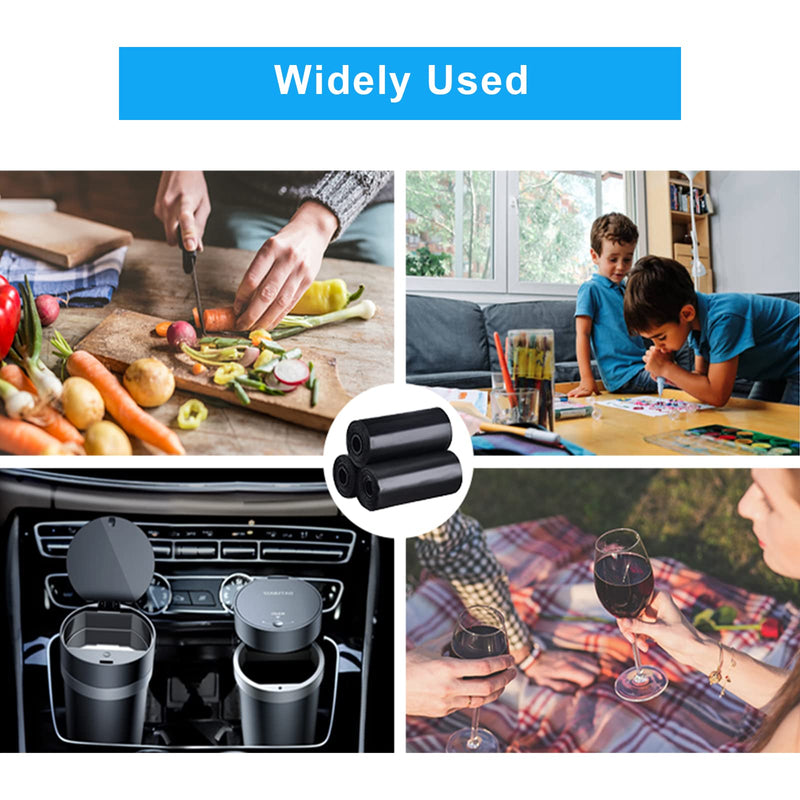 Car Trash Bag, [PE]Mini Trash Bags for Car, Mini Garbage Bags for Car Trash Can with Tear-Resistant Black Discreet Design Perfect Waste Disposal for Home Office On-The-Go Travel 3Roll-Black