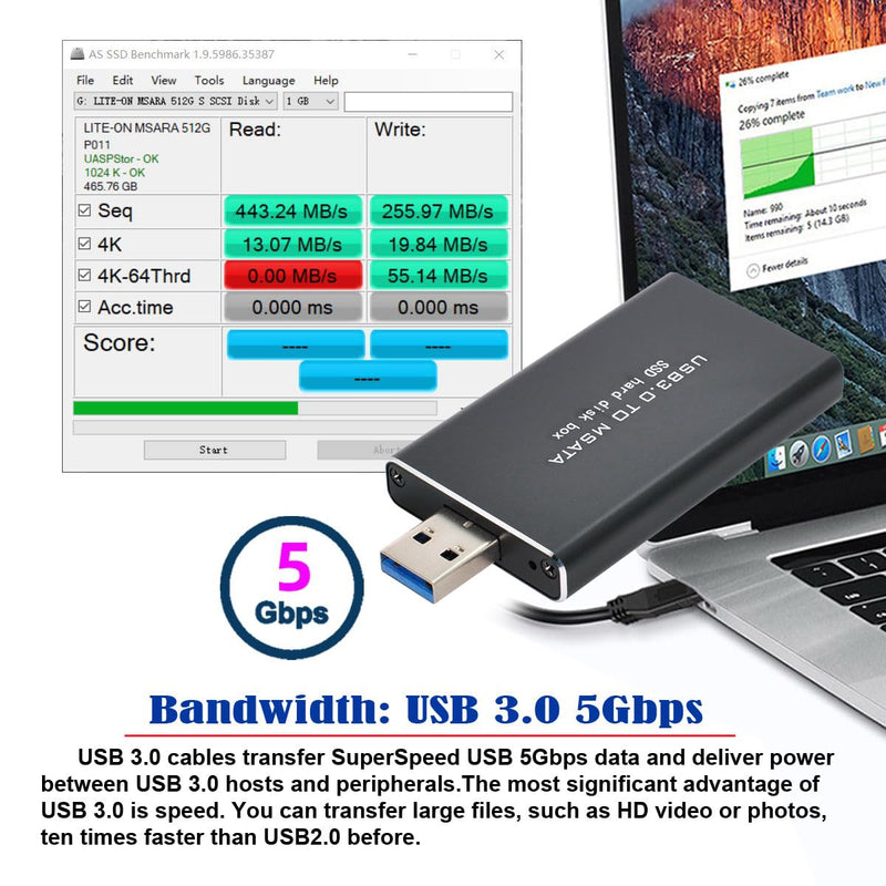50Pin Mini PCI-E mSATA SSD to USB 3.0 Type-A External PCBA Conveter Adapter 5Gbps Pen Driver Card Enclosure with Case MSATA to USB3.0 with Cover