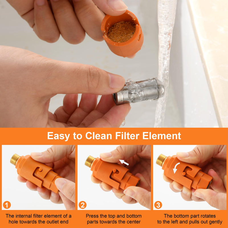 TIORIY 2 Pack Sediment Water Filter G 3/8 (9/16") with Hose, Conncet Angle Valve, 35 Micron Reusable Under Sink Inline Water Filter with 12in Extension Tube, Compression Fitting for Bathroom Kitchen