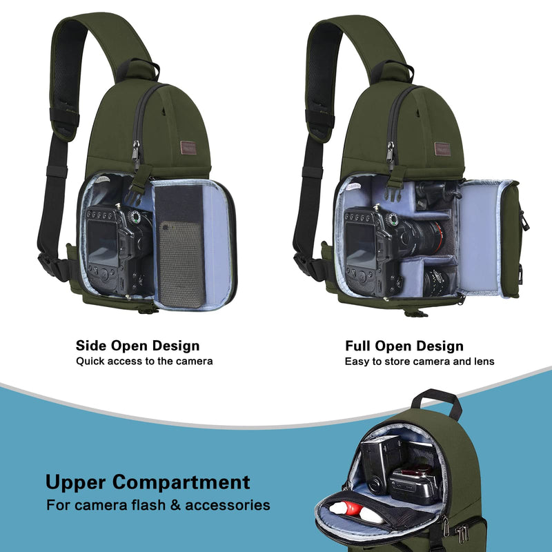MOSISO Camera Sling Bag, DSLR/SLR/Mirrorless Camera Case Camera Backpack | Shockproof Photography Bag with Tripod Holder&Removable Modular Inserts Compatible with Canon/Nikon/Sony/Fuji, Army Green