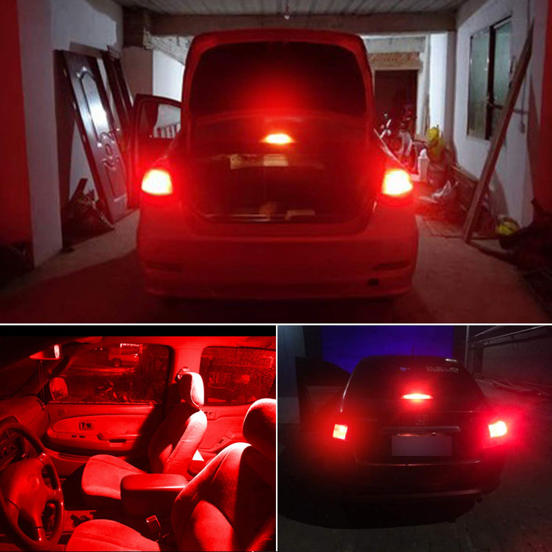 PHINLION 912 921 Red LED Bulbs, 1300 Lumens Super Bright Wedge T15 904 906 922 W16W 3rd Brake Light Replacement for Interior Map Dome Center High Mount Stop Tail Lights, Pack of 2