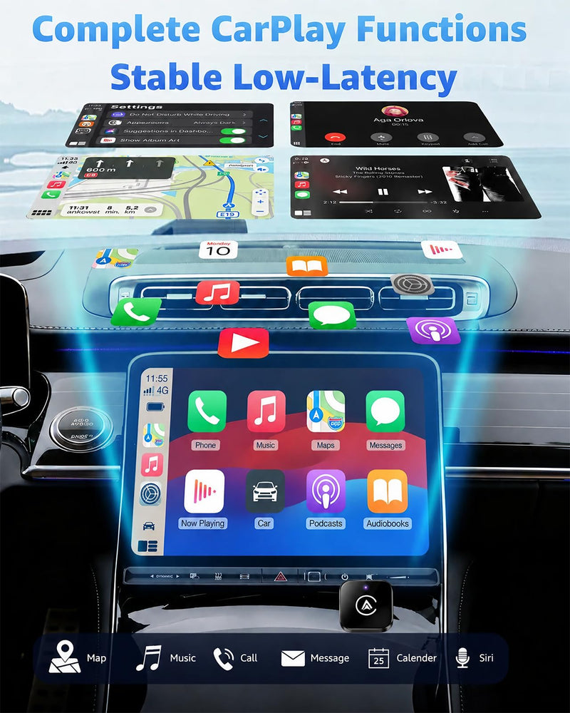 Wireless CarPlay Adapter & Android Auto Adapter, 2-in-1 Mini Dongle, Wired to Wireless, Plug & Play, Fast Auto Reconnect, Stable Low-Latency Connection, for iPhone & Android, Cars 2016+, Black