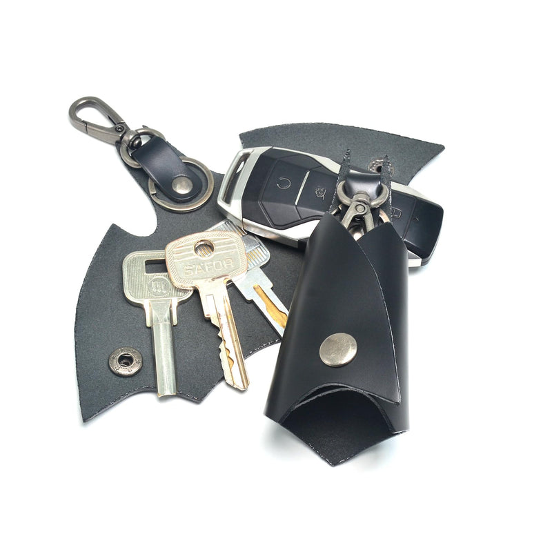 CAILLU KeyChain Leather Bat Shape for men gifts and women Car key fob case,Leather fashion pop keys ring cover holder Black