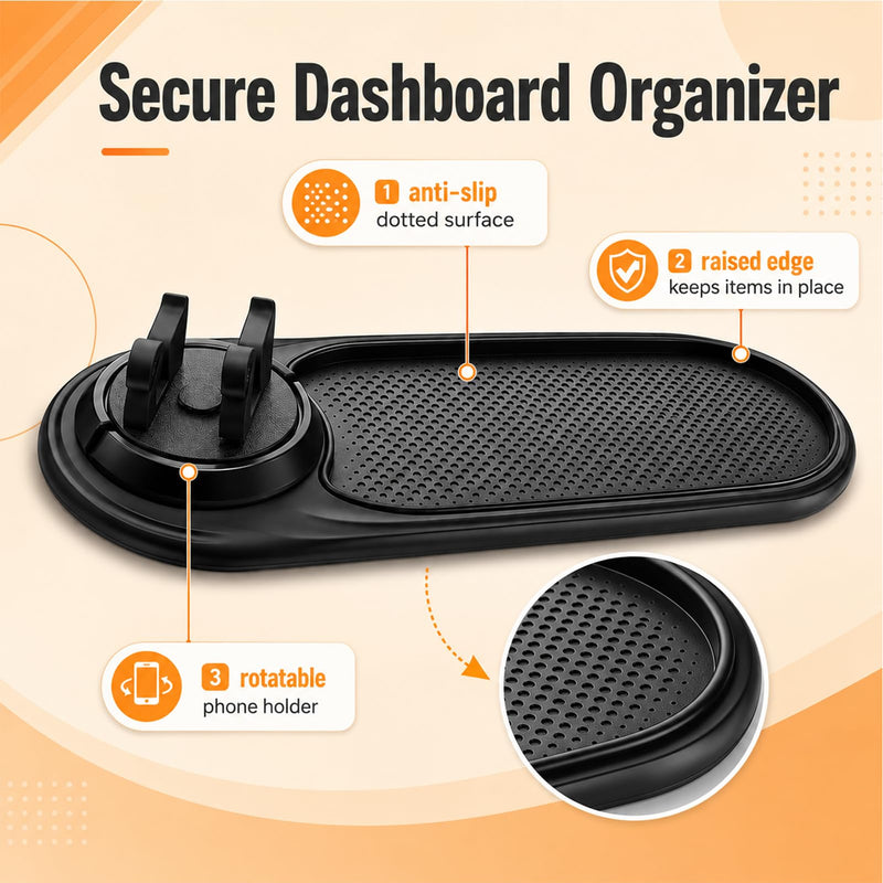 Anti Slip Pad 3 in 1 with Phone Holder | For Car Dashboard Phone Sunglasses Keys, PVC Non Slip Mat with 360 Rotation and Hidden License Plate Holder