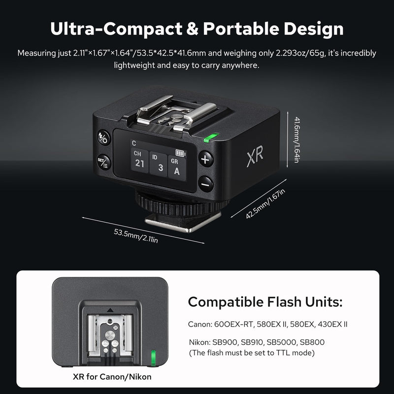 Godox XR-C XR-N TTL Wireless Flash Receiver for Canon Nikon, 2.4G HSS Trigger Sync with X3/X3Pro, 32 Channels Wireless Shutter Release, Built-in Battery, Upgrade of X1R XRS