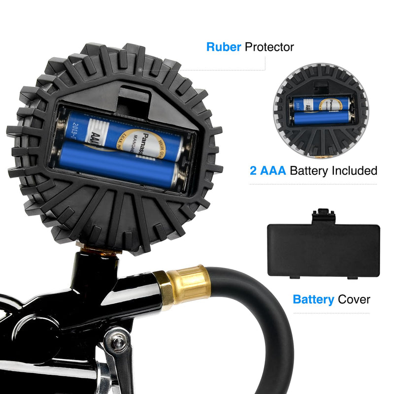 Nilight 50026R Digital Tire Inflator Pressure Gauge,250 PSI Air Chuck and Compressor Accessories Heavy Duty with Rubber Hose Quick Connect Coupler for 0.1 Display Resolution Tire Pressure Gauge Style 1