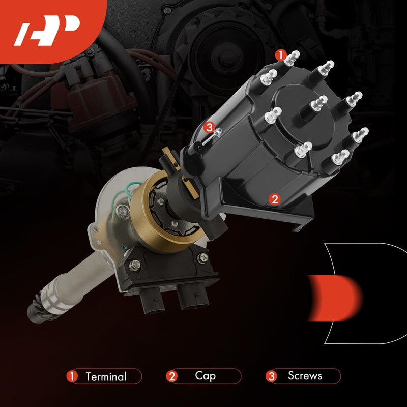 A-Premium Ignition Distributor Cap Compatible with GMC, Chevy & Cadillac Vehicles - V8 Engine - C/K Pickup, Express, Suburban 1500 2500 3500, Yukou, Brougham, Firebird, Blazer - 1987-1995