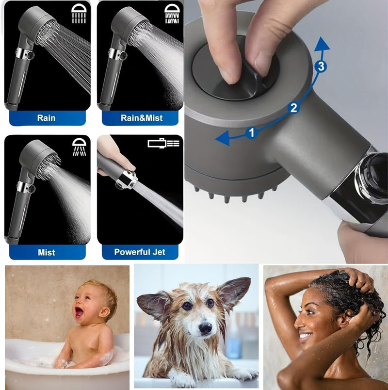 Shower Drops Head Filtered Showerhead With Five Filters,Filtered Shower Head With Handheld,High Pressure Turbo Showerhead,Reusable,Adjustable Settings With Hose 5-piece set