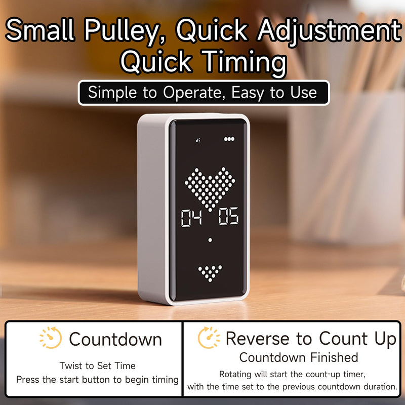 Digital Hourglass Timer, Rechargeable Magnetic Visual Timer with Large LED Display, Adjustable Volume for Classroom, Cooking, Fitness, Baking, Kids Learning & Teaching (White) White