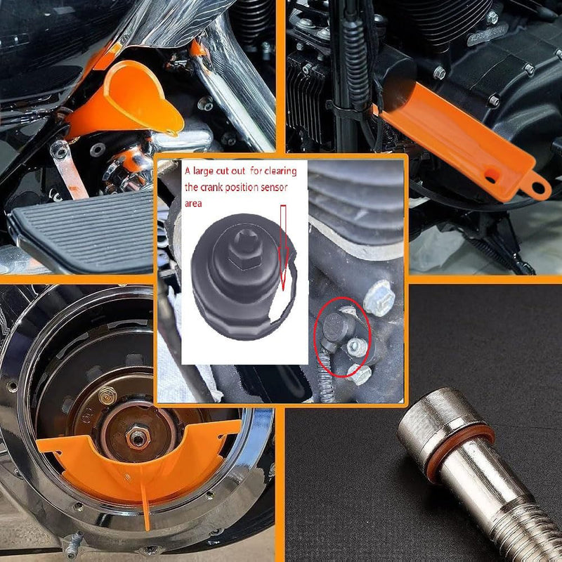 Oil Change Kit for Harley Tool, Oil Filter Wrench, Oil Funnels set, Motorcycle Primary Case Oil Funnel, 50PCS 11105 Drain Plug O-Ring