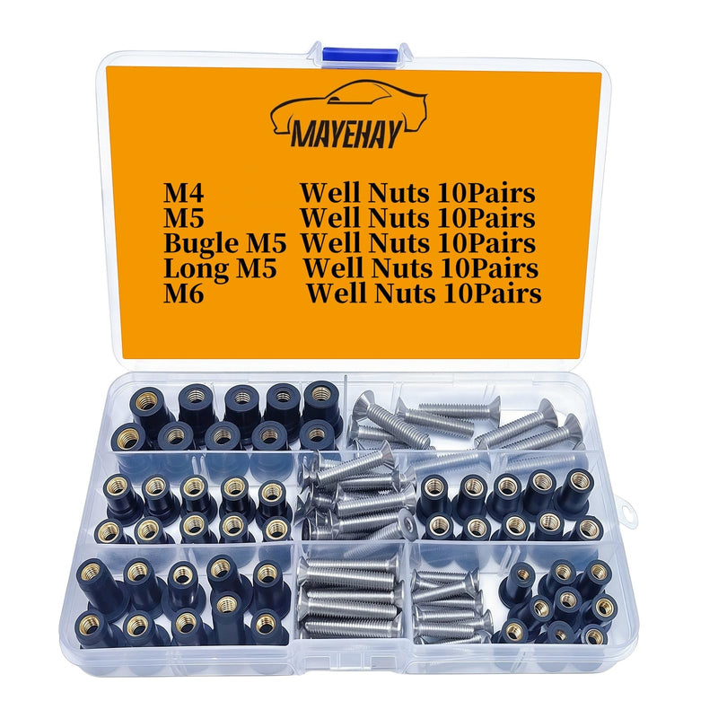103 Pcs M4 M5 M6 Neoprene Well Nuts,304 Stainless Steel Hex Socket Bolts Well Nut Kit for Kayak,Marine,Motorcycle,Windscreen Accessories,Neoprene nut Contains Brass Nuts Copper nut 103