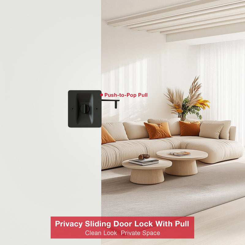 Matte Black Pocket Door Lock, 2-Pack Privacy Pocket Door Hardware, Pocket Door Handles, Pocket Door Lock Latch with Pull, 2-3/4’’x2-1/2’’, for 1.38’’-1.77’’ Thickness Door
