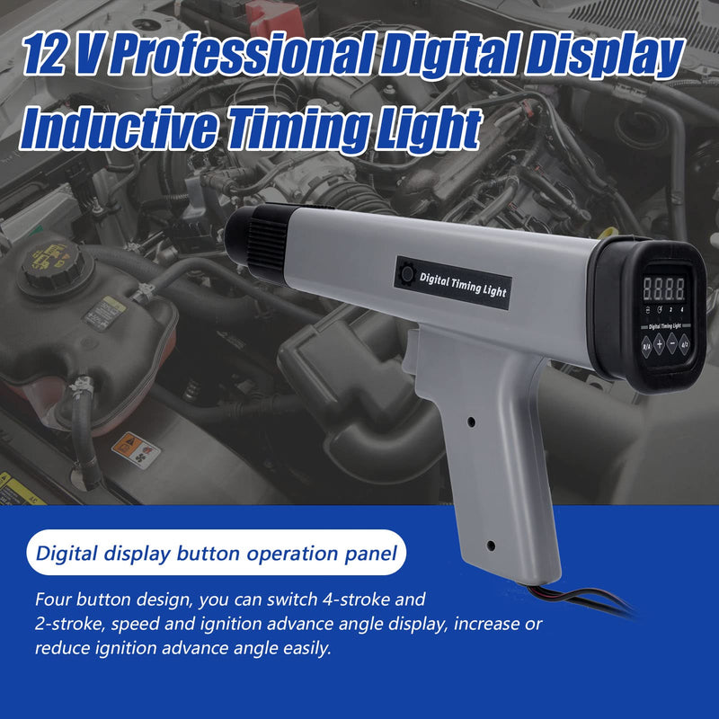Ignition Timing Light, 12 V Professional Digital Display Inductive Timing Light Car Motorcycle Petrol Engine Ignition Timing Strobe Lamp Detector Auto Motorcycle Detection Diagnosis Tool