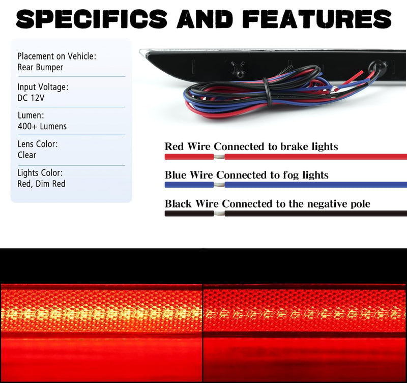 litzland LED Rear Reflector Light Compatible with Ford Mustang 2015 2016 2017 Clear Lens Led Red Brake Tail Lamps